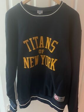 Ebbets Field Flannels Blue Crewneck Sweater with Gold Lettering